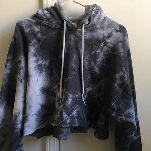 Tie Dye Crop Hoodie Drop Shoulder Large w/ strings